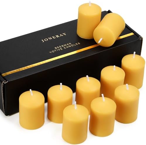 Beeswax Votive Candles Bulk-Pack of 10, Natural Unscented Beeswax Candles - 9 Hour Burn Time by JONERAY