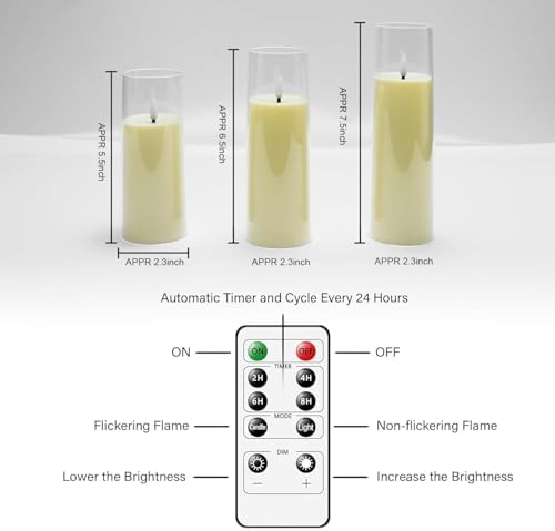 kakoya Flickering Flameless Candles Battery Operated with Remote and 2/4/6/8 H Timer Plexiglass Led Pillar Candles Pack of 9(D 2.3"xH 5.5"6.5"7.5")with Realistic 3D Wick Candles for Home Decor(Ivory) - Image 5