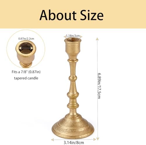 Antique Brass Candle Holders Set of 2 – Heavy Duty Cast Iron Candle Stick Holder for Table Centerpiece Home Decor Gift - Image 3