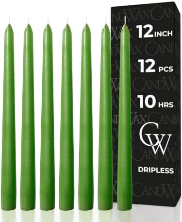 CANDWAX 12 inch Taper Candles 12 Pack - Colored Candle Sticks Great as Dinner Candle Set - Grass Green by CANDWAX