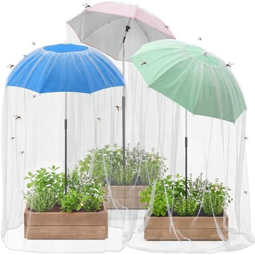 3 Pack 23.6 Inch Mesh Plant Umbrellas, Pop Up Garden Crop Cage with Fine Netting for Bird and Insect Protection, Garden Sun Shade for Veggies and Flowers by SilTriangle