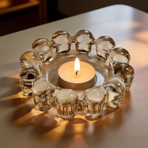 khtumeware Chic Smoky Bubble Glass Candle Dish – Modern Clear Glass Candle Holder for Tealights & Diffusers, Decorative Tray for Home & Tabletop Decor（2 Pack） - Image 4