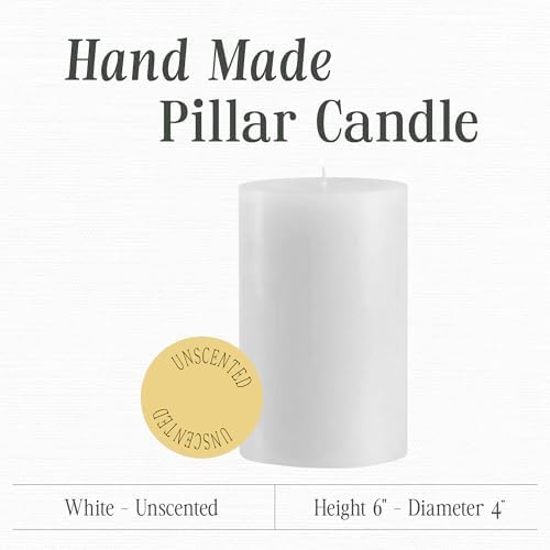 Mister Candle Unscented 4"x6" White Pillar Candle, Solid Color, Cotton Wick, Dripless & Smokeless, Premium Wax Candle for Home Decor, Handmade, 120 Hour Burn Time - Image 2