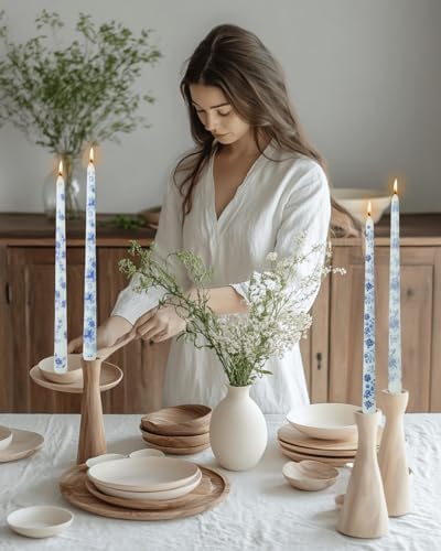 12inch Blue and White Porcelain Long Taper Candlesticks Chinoiserie Dripless Candle Decorations Unscented Taper Candles for Party Gift Home Decor-12 pcs - Image 4