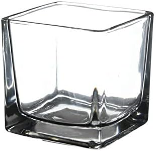 WGV 3 Inch Clear Square Cube Glass Votive Candle Holder Vase, Small Tiny Mercury Tea Light Terrarium Décor 3x3”, 1 Pc by WGVInternational-OpusGlassware