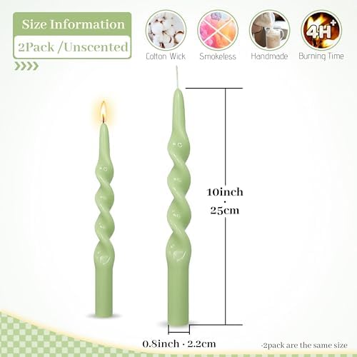 Smokeless Spiral Taper Candles 10 Inch Green Twisted Candlesticks Handmade Long Dinner Candles for Home Decor Wedding Party - Image 5