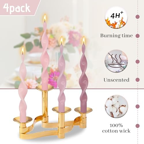 Unscented Gradient Pink Spiral Taper Candle Smokeless Taper Candlesticks Handmade 10 Inch Long Twisted Candles for Wedding Holiday Home Decor Gifts - Image 4