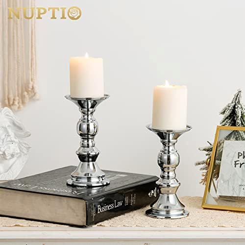 NUPTIO Silver Pillar Candle Holders: Centerpieces for 2 inches Candles - Image 3