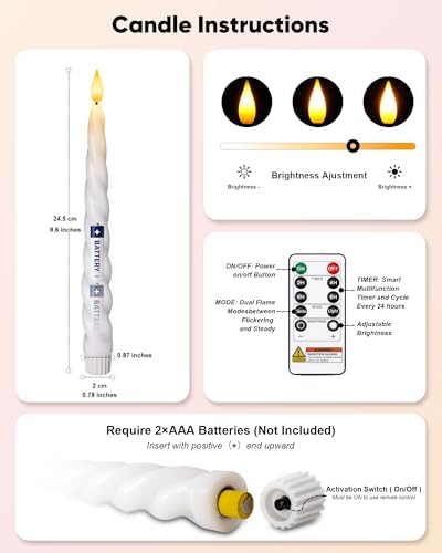 Flickering Flameless Taper Candles with Timer, Real Wax White Twisted Taper Candles Battery Operated, 9.6 Inch Led Candlesticks with Remote Control for Christmas, Wedding, Home Decor - Image 6