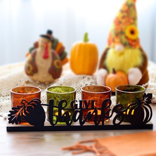 Thanksgiving Centerpieces Glass Tealight Votive Candle Holder Include 1 Candle Tray & 4 Candle Holders Fall Thanksgiving Table Decorations Indoor - Image 6