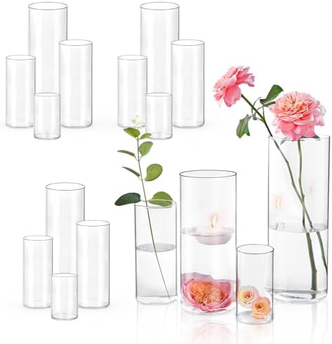 16 PCS Clear Cylinder Vases for Centerpieces - 4, 6, 8,10 Inch Tall by UPBUD