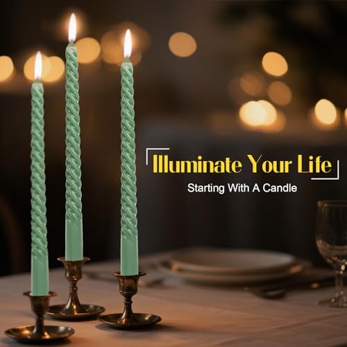 Tobeape 10" Sage Green Spiral Taper Candles 12 Pack, Unscented & Dripless - Image 2