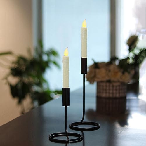 CVHOMEDECO. Real Wax Hand Dipped Battery Operated LED Timer Taper Candles Country Primitive Flameless Lights Décor, 6-3/4 Inch, Ivory, 2 PCS in a Package - Image 3