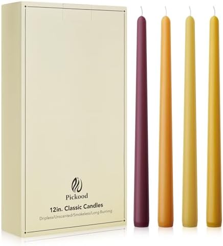 12-Inch Unscented Dripless Taper Candles - Fall Taper Candles Bulk 12 Pack for Dinner - Smokeless, 8-10 Hour Burning - Mixed Candlesticks - Burgundy, Caramel, Blaze, Ochre by Unknown