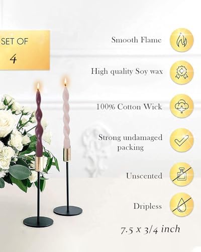 Pink Spiral Taper Candles Short Candle Sticks Unscented Smokeless Twisted Candlesticks for Christmas Table Decor Holiday Dinner Party-7.5inch-4pack - Image 5