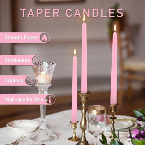 50-Pack Pink 10-Inch Taper Candles: Unscented Dripless Candlesticks with 8-Hour Burn Time - Elegant Dinner Candles for Valentine's Day, Romantic Dinners, Wedding Centerpieces, & Special Event Decor - Image 4