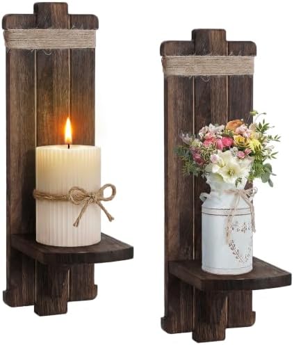 Alphatool Handmade Wooden Candle Sconces Set of 2 Farmhouse Wall Decor by Alphatool