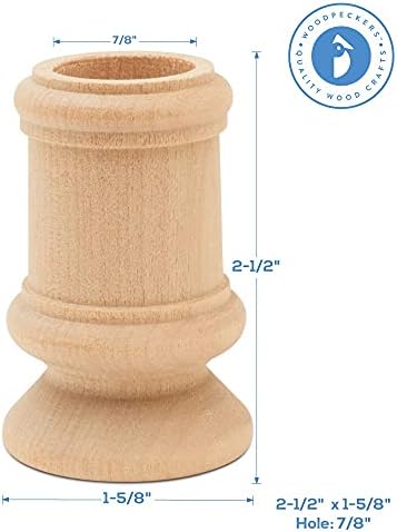 Wooden Candle Cups Classic-Style, 2-1/2 inch with 7/8 inch Taper Candle Hole, Set of 4 Ufinished Candlesticks, by Woodpeckers - Image 2
