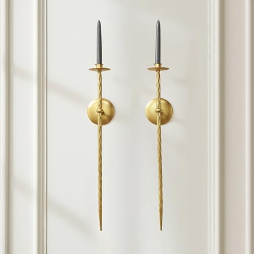 Large Wall Candle Holder Set of 2 Twisted Candle Sconces Wall Mount Metal Candle Holders Decor for Bedroom Dining Room 23.5" Gold by REMENNA