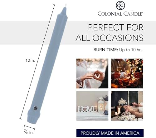 Colonial Candle Unscented Taper Candle, Classic Collection, Wedgewood, 12 in, Pack of 12 - Up to 10 Hours Burn - Image 3