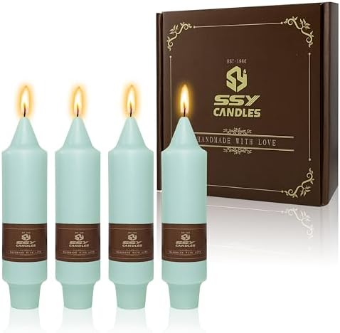 5 Inch Short Chunky Mint Green Taper Candles Hand Poured Smokeless Unscented Thick Taper Candles Set of 4 for Wedding Nautical Housewarming Gift Dinner Cozy Hygge by XINAOBAOLUO