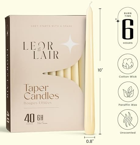 Leor & Lair Ivory Taper Candles 40 Pack, 10 Inch Unscented Candlesticks - Image 2