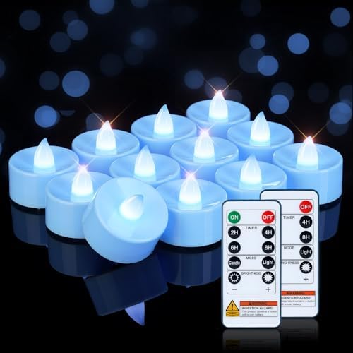 Homemory 24-Pack Light Blue Remote LED Battery Tea Light Candles, 400+ Hrs by Homemory