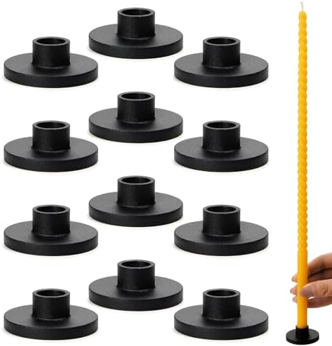 12 PCS Black Iron Thin Taper Candle Holders for 1/2 Inch Candlesticks by TELOSMA