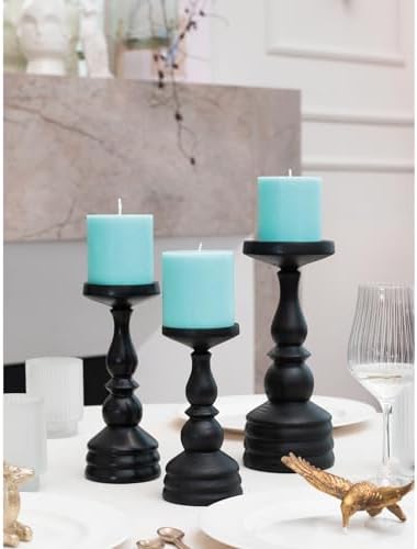 CANDWAX 3x3 Pillar Candles Set of 3 - Rustic Unscented No Drip Light Turquoise Candles for Home Decor, Weddings, Centerpieces - Image 4