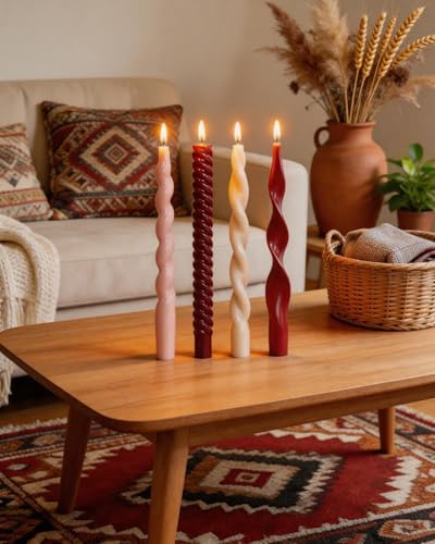 Red Taper Candle Stick Spiral Taper Candle for Wedding Party Fall Decoration Home Dinner Christmas Unscented Candles,10inch,4 Pack - Image 3