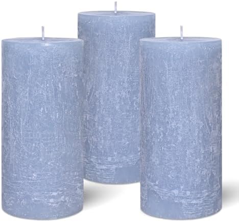 Ocean Scented Candles, Gray Blue Pillar Candles Set of 3 Tall in 3X6 Inch, Long Clean Burning Smokeless & Dripless Aromatherapy Candles for Home Decor by Cafemoon