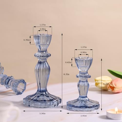 Blue Candlestick Holders Set of 6, Taper Candle Holders - Image 4