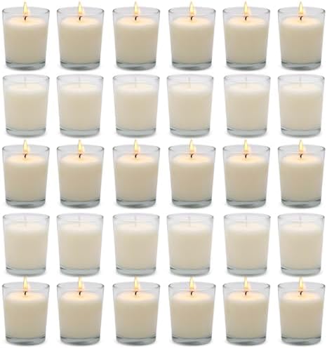30 Pack Warm White Unscented Clear Glass Filled Votive Candles, Hand Poured Wax Candle Ideal Gifts for Spa Weddings Birthdays Holidays Party by Lightthedirectionofheart