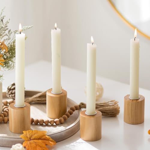 Wood Candlesticks Candle Holders Boho Decor - 4Pcs Wooden Taper Candle Stick Candle Holder for Table Centerpiece Home Decor Advent Christmas Wedding by ROMADEDI