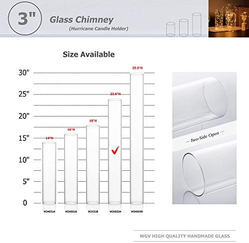 WGVI Hurricane Candle Holder Sleeve, Wide 3", Height 24", 2 Pieces, Clear Glass Cylinder Open Both Ends, Chimney Shade Tube (HST0324_2pc) - Image 3