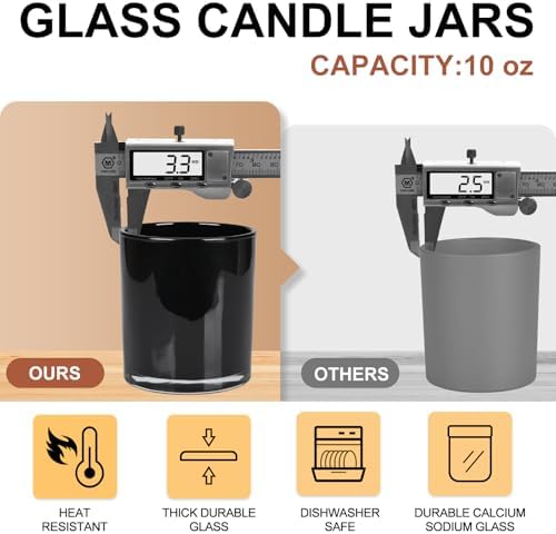 SHOWIN 10 OZ Thick Candle Jars for Making Candles 15 Pcs, Empty Jars with Wood Lids for Candle Making, Sample Container, Inner Black - Image 2