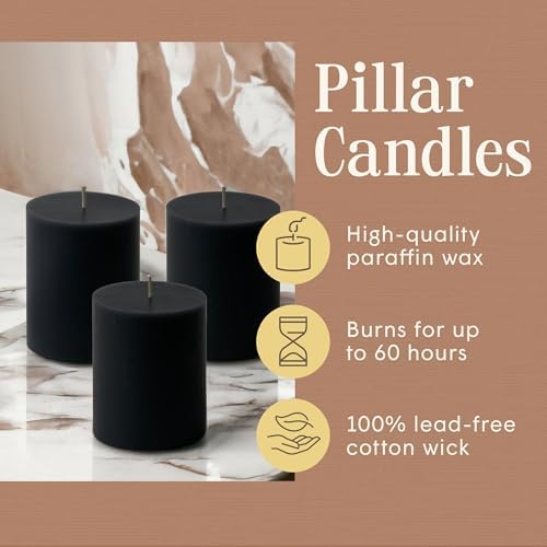 Mister Candle Dripless Unscented Black Pillar Candles, Set of 3 Hand Poured Solid Color Non-Scented Candles for Home Decor, Premium Wax, 60 Hr Burn Time - 3x4 Inch, Black - Image 3