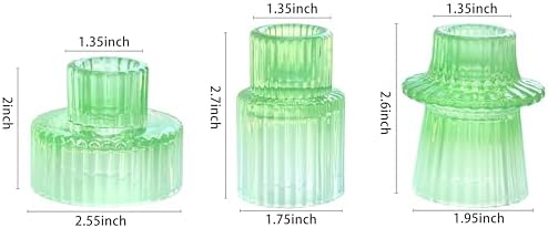 Vixdonos Colorful Glass Candlestick Holders Tealight Candle Holder Set for Table Centerpieces, Wedding Decor and Dinner Party (3 Pcs, Green White Gradient) - Image 2