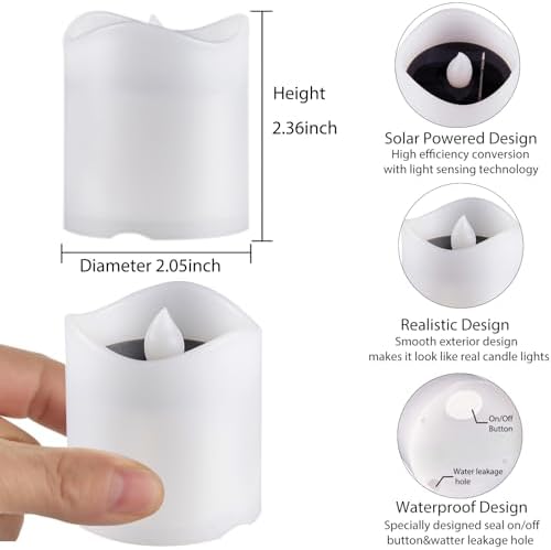 Solar Candles Outdoor Waterproof, 4pcs Rechargeable Dusk to Dawn Little Votive Candles, Flameless Flickering Solar Tea Lights for Patio Yard Deck Pathway Window Outdoor Lantern Decor(Warm Amber) - Image 4