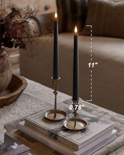 Homemory 12 Pcs Black Flameless Taper Candles Flickering, NO Remote, 11 Inches Taper Candles Battery Operated, Realistic Electric LED Candlesticks Made of Plastic for Halloween Party Home Decor - Image 2
