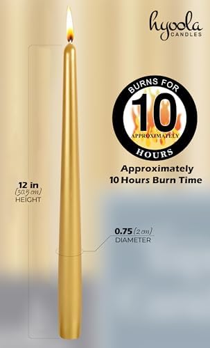 12 Pack Tall Taper Candles - 12 Inch Metallic Gold Dripless, Unscented Dinner Candle - Paraffin Wax with Cotton Wicks - 10 Hour Burn Time - Image 4
