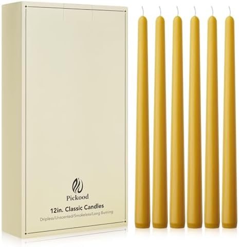 New Burning Formula Unscented Dripless 12-Inch Taper Candles Set of 12 - Spicy Mustard, for Wedding, Dinner - Smokeless, Long Burning - Hand Poured, Colored Tall Candlesticks - Mostaza Picante by Unknown