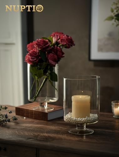 NUPTIO Glass Candle Holder for Pillars: Large Clear Glass Vases for Table - Image 2