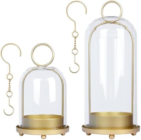 Fohil 5" & 4" Hurricane Glass Candle Holders, Set of 2 Metal Candle Holder with Handmade Sturdy Glass Dome, Candle Lantern for Pillar Candles, Plants, Table Centerpiece, Home Decor by Fohil
