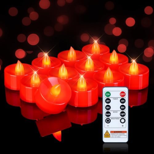 Homemory 12-Pack Red Remote Flameless Battery Tea Light Candles, 400+ Hrs by Homemory