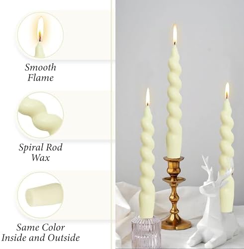 7.5 Inches Spiral Taper Candles Colorful Twisted Candle Dripless Long Candles, Handmade Candlesticks for Wedding Dinner Decor, Set of 4(Ivory) - Image 3