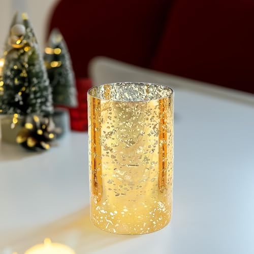 WGVI Hurricane Candle Holder Sleeve, W: 4", Ht: 6", Gold Speckled Glass Cylinder Open Both Ends, Chimney Tube Shade, 6 Piece by WGVInternational-OpusGlassware