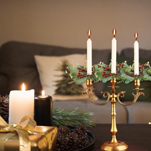 6 PCS Christmas Pine Taper Candle Rings Wreaths 1.38" Mini Norfolk Cedar Taper Candle Holder Wreaths Candle Rings with Berry for Xmas Winter Holiday Church Home Table Centerpiece Candlesticks Decor - Image 4