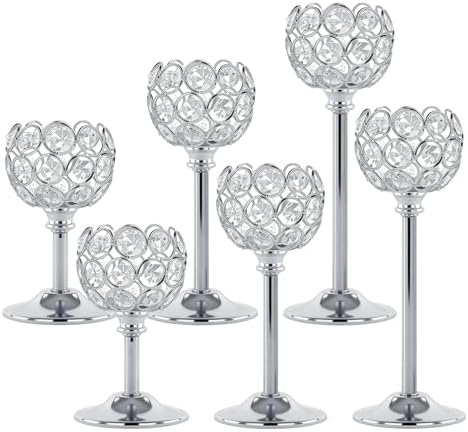 Silver Crystal Candle Holders Candlestick Holders - 2 Sets Tall Bling Bowl Candelabra Centerpieces for Dining Table, Wedding, Party & Fireplace Mantel Decor,6Pcs by Unknown