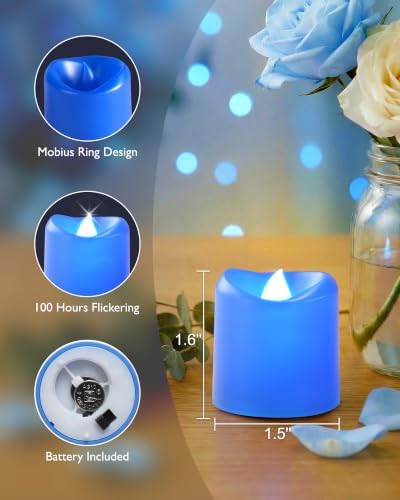 5plots 24Pack Blue Flameless Votive Candles, Fake Electric Candles - Image 2